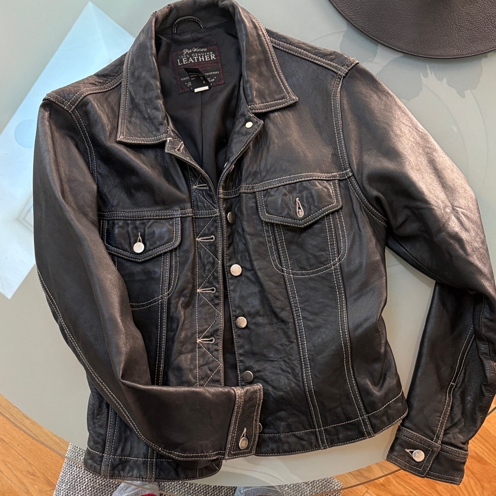 GAP Dark Leather Jacket with Silver Accents
